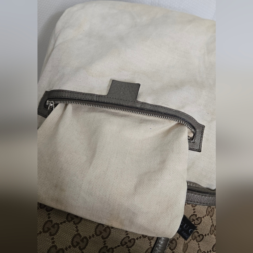 GUC Authentic Gucci GG Beige/ Gray Canvas Techno Horsebit Hobo Handbag - Picture 16 of 16
